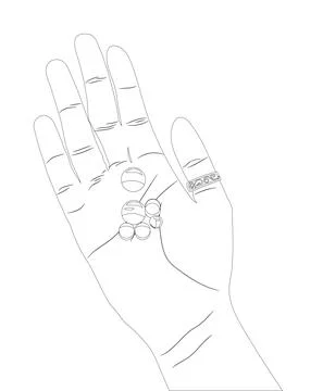 Human hand with pills in the palm. Vector stock illustration in doodle style  Stock Illustration