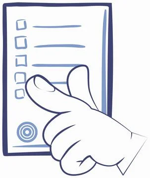 Human hand pointing to checklist icon, paper board with note or test. Clipboard Stock Illustration