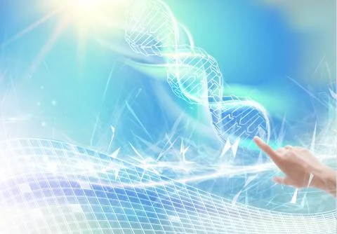 Human hand pointing to the DNA. Stock Illustration