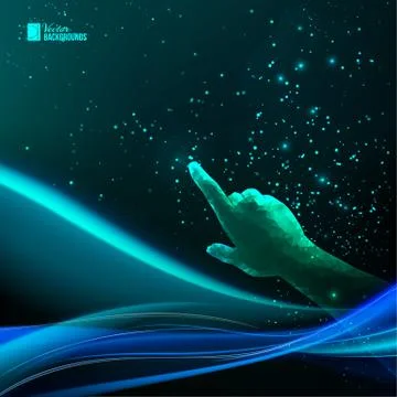 Human hand pointing to night sky. Stock Illustration