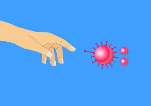 Human hand points a finger at a red bacterium Stock Illustration