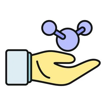 Human hand presenting a molecular structure icon Illustrazione stock