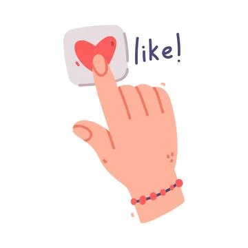 Human Hand Press Like Button with Finger Vector Illustration Stock Illustration