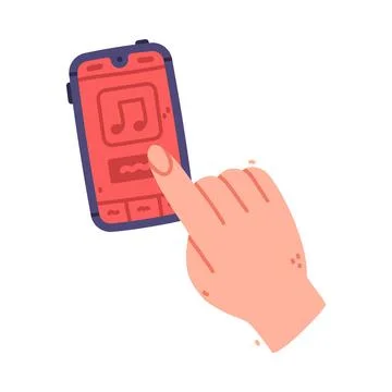 Human Hand Press Button in Smartphone Music App Vector Illustration Stock Illustration