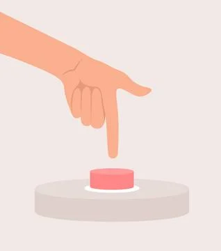 Human hand pressing a red button with index finger. Flat vector illustration Stock Illustration