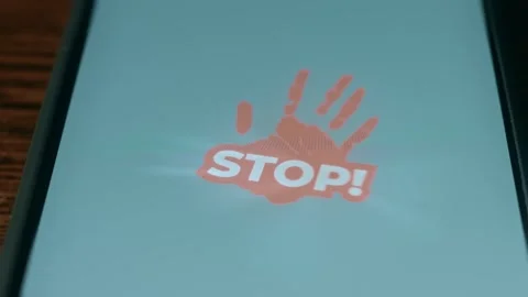 Human hand print with word Stop, Stop icon, presentation Stock Footage 310054451