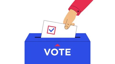 Human hand put down Ballot with mark to inside the voting box. Election of th Stock Illustration