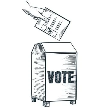 Human hand puts ballot paper in election vote box. Man or woman holding sheet Stock Illustration