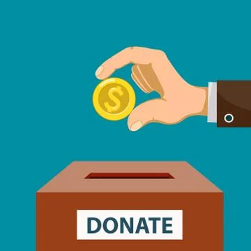 Human hand puts a dollar coin in a donation box 스톡 일러스트