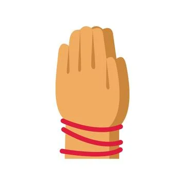 Human hand with red string tied around wrist Stock Illustration