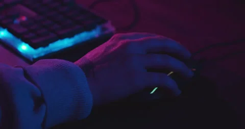Human Hand Scrolling With A Computer Mouse In The Dark. close up Stock Footage 167939751