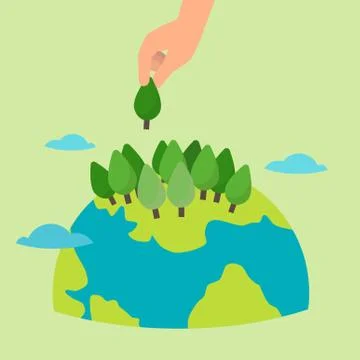 Human hand seed three, take care of the planet Stock Illustration