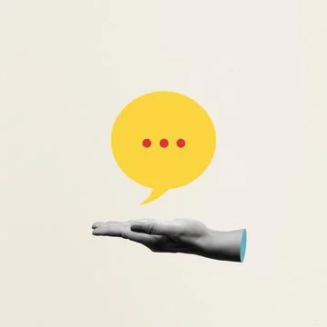 A human hand showing a speech bubble with a colored background Stock Photos