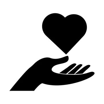 Human hand silhouette heart shape charity concept isolated on white background Illustrazione stock