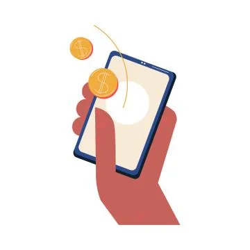 Human hand with smartphome ordering and paying online イラスト素材