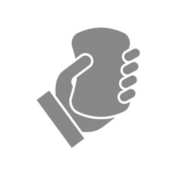Human hand with soap grey icon. Sponge, cleaning supply, disinfection product Stock Illustration