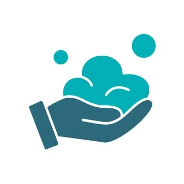 Human hand with soap lather colored icon. Hand cleaning, disinfection, hygiene Stock Illustration