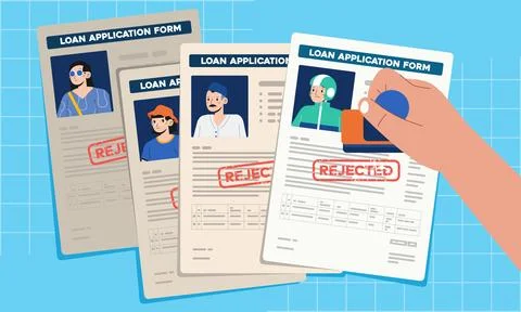 Human hand stamping official document signed and approved refuse a loan Stock Illustration