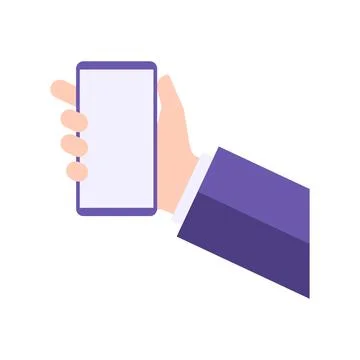 Human hand in suit vertical holding smartphone with empty screen useful app.. Stock Illustration