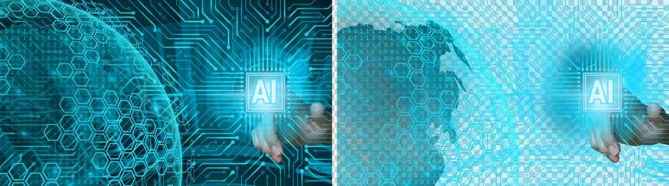 Human hand touch artificial intellegance chip processor, Stock Illustration