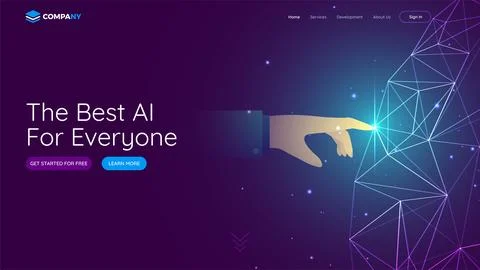 Human hand touching digital mesh network for virtual reality or AI concept. Illustrazione stock