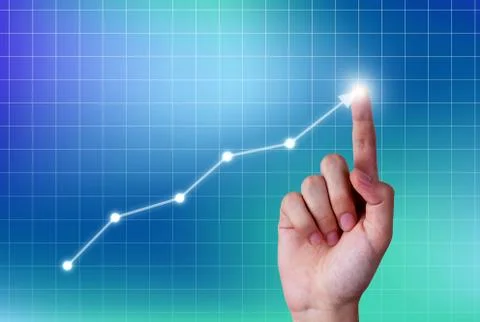 Human hand touching growth graph on virtual screen	 Stock Photos