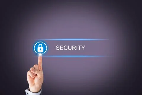 Human Hand Touching Security Key on Visual Screen Stock Illustration