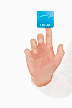 Human hand touching stocks icon Stock Photos