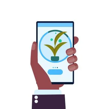 Human hand using mobile app smart control farming system agriculture concept Illustrazione stock