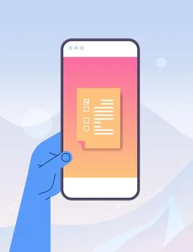 Human hand using mobile app online data statistics remote business control on イラスト素材