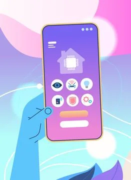 Human hand using mobile app for smart house system control on smartphone screen 스톡 일러스트