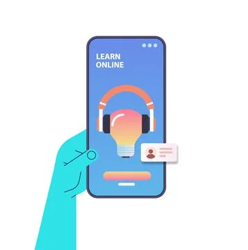 Human hand using mobile educational app on smartphone screen online education e Illustrazione stock