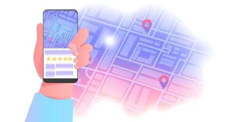 Human hand using navigation app on smartphone screen mobile route map with Stockillustratie