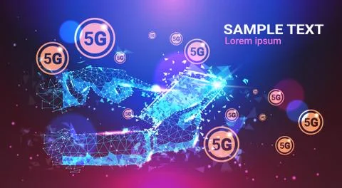 Human hand using smartphone 5G digital wireless systems connection global net Stock Illustration