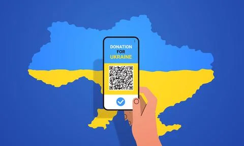 Human hand using smartphone help Ukraine anti war donation to Ukrainian army Stock-Illustration