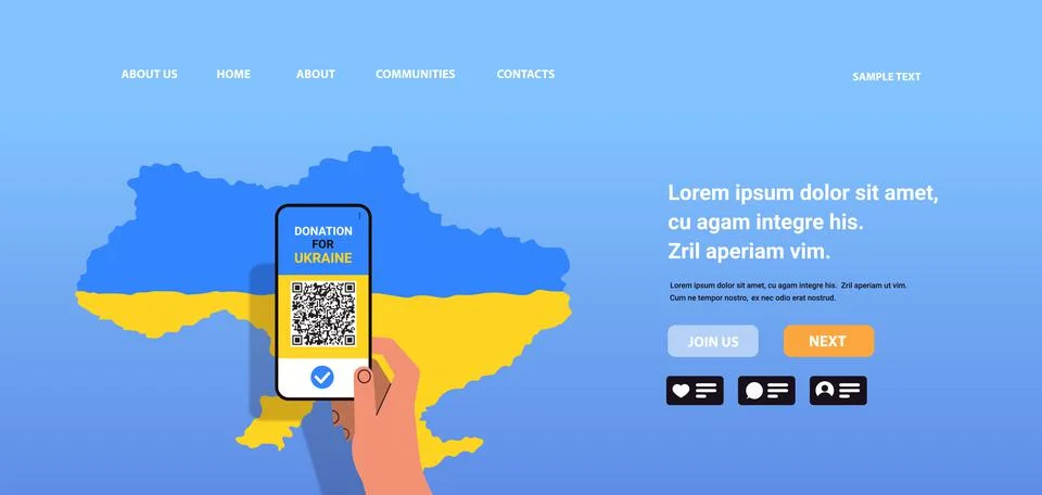 Human hand using smartphone help Ukraine anti war donation to Ukrainian army Stockillustratie