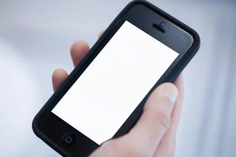 Human Hand using smartphone mobile phone with social media concept. Stock Photos