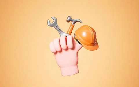 Human hand with various repair tools. Happy Labour Day concept. 3d rendering. Stock Illustration