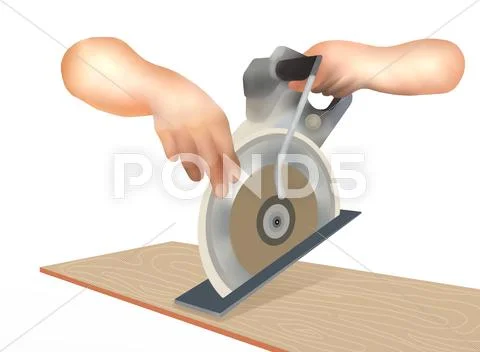 Human Hand Working with A Circular Saw Stock Illustration