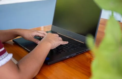 Human hand working on computer. business concept and communication technology Stock Photos