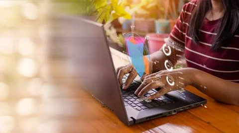 Human hand working on computer. business concept and communication technology Stock Photos