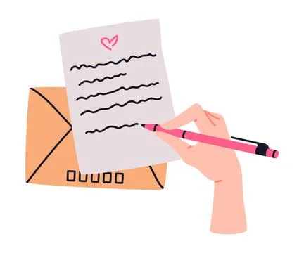 Human Hand Write Letter with Pen Vector Illustration Stock Illustration