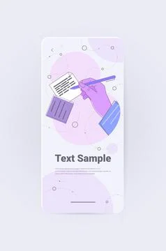 Human hand writing notes in mobile app writer journalist or author with pen Stock Illustration
