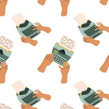 Human hand writing on typewrite, author background Stock Illustration