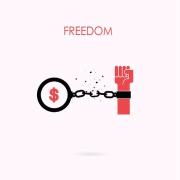 Human hands and broken chain with the bird symbols.Freedom or independence co Stock Illustration