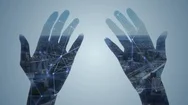 Human Hands And Communication Network. Stock Footage
