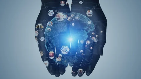 Human hands and global communciation network concept. Stock Footage 127562943