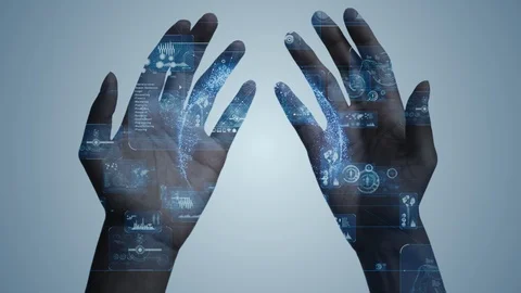 Human hands and GUI (Graphical User Interface). Stock-Footage 127563367