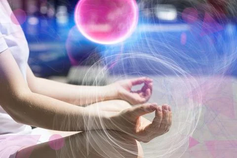 Human hands and quantum physics - lines, balls and triangles Stock Photos