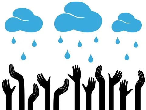 Human hands and raining clouds Stock Illustration